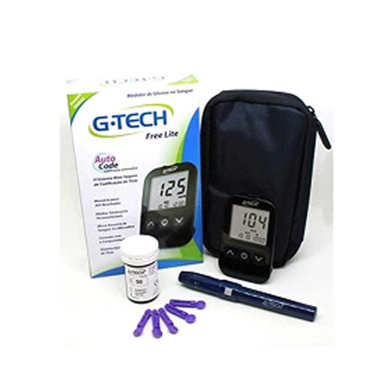 Kit Medidor Glicose G-Tech Free 1 Completo + 200 Tiras + 200 Lancetas